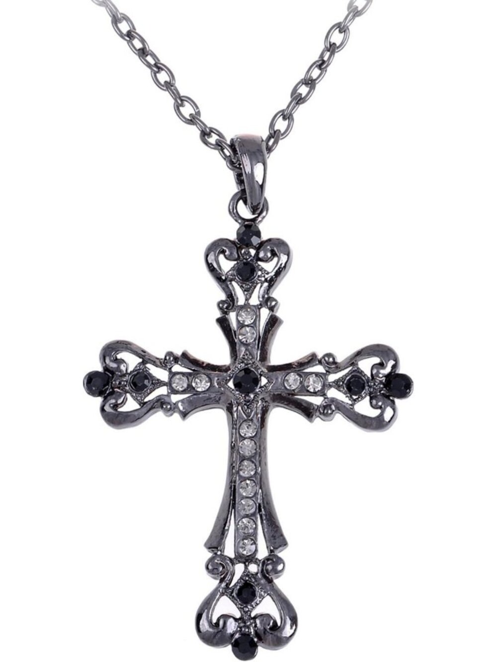 Elegant Black & Silver Crystal Celtic Cross Pendant Necklace - Stunning Jewelry